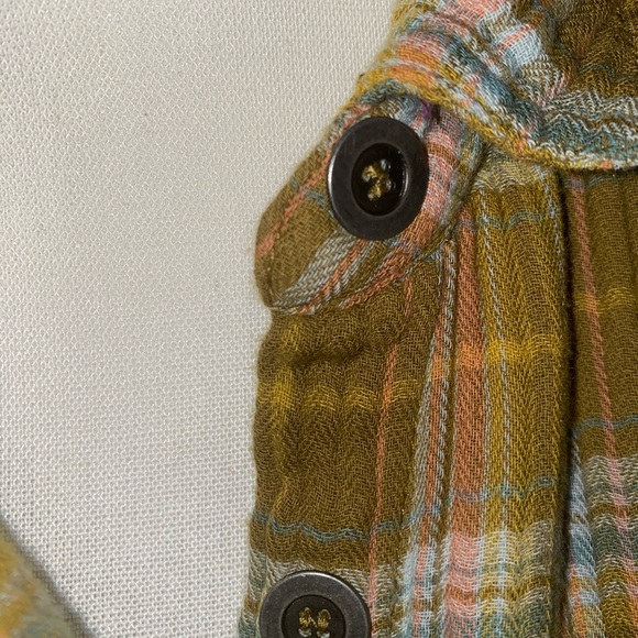 FREE PEOPLE Juniper Ridge Button-Down Shirt Oversized Plaid Crinkled Cotton Top - Picture 6 of 7